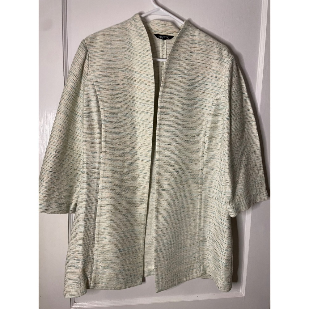 MISOOK Womens L Textured Open‎ Front Kimono Jacket Blazer Silk Blend Metallic